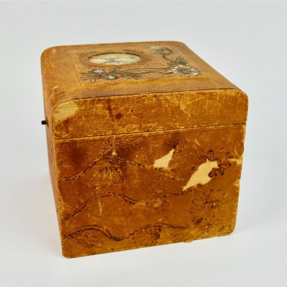 Antique Victorian Men's Cuff & Collar Stay Box Leather Covered Wood - Picture 8 of 16